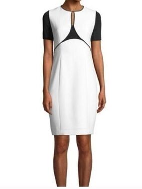 Elie Tahari White Dress with Black Contrast Panels EUC